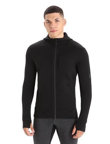 Men's Icebreaker Merino Quantum III Long Sleeve Zip Hoodie Black | CA 1677EBCX